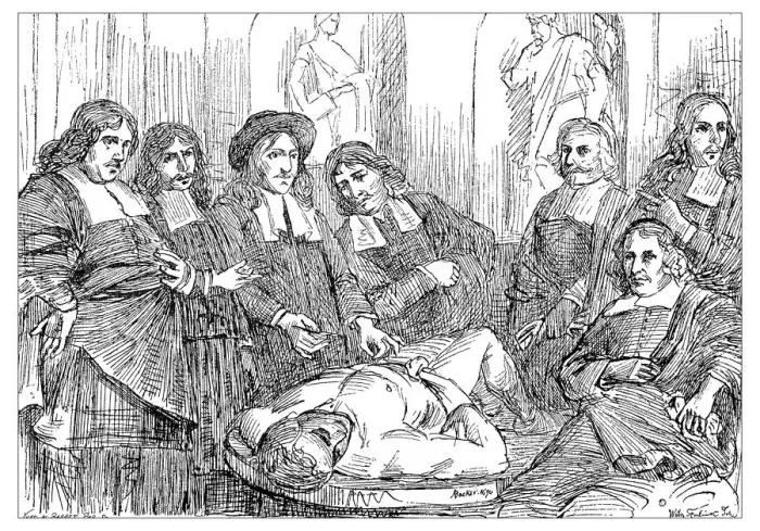 Framed Print : Antique illustration of 17th century anatomy lesson Framed Print : Antique illustration of 17th century anatomy lesson