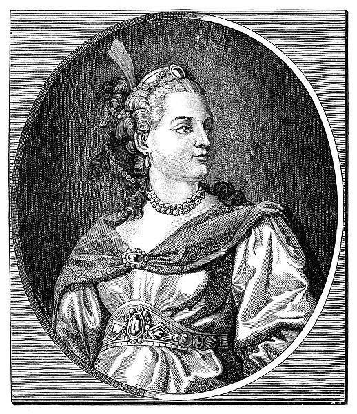 Antique illustration of 18th century French actress and tragedian Clairon