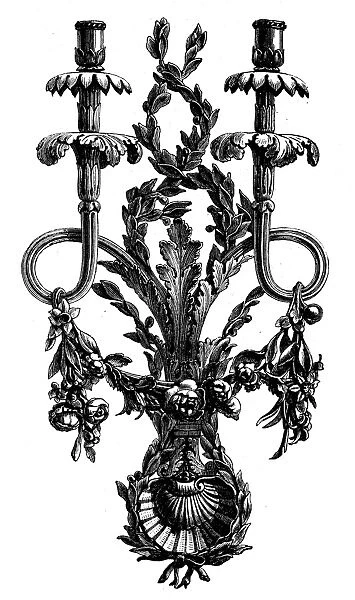 Antique illustration of 18th century golden iron candle holder