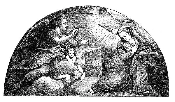 Antique illustration of Annunciation by Correggio
