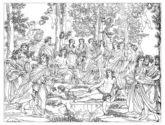 Framed Print : Antique illustration of Apollo and Muses on Mount Parnassus Framed Print : Antique illustration of Apollo and Muses on Mount Parnassus