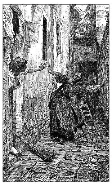 Antique illustration of argument between Italian women