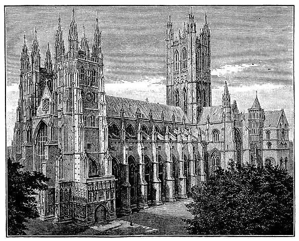 Antique illustration of Canterbury Cathedral
