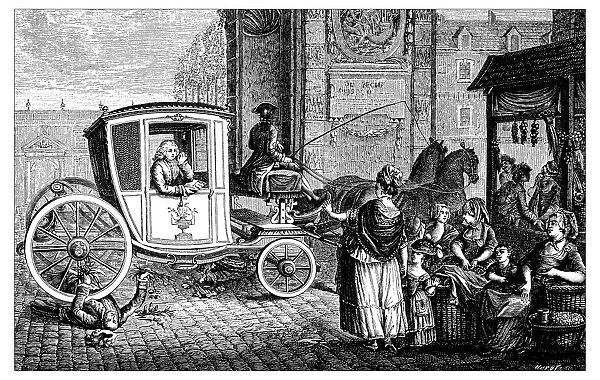 Antique illustration of carriage run over man
