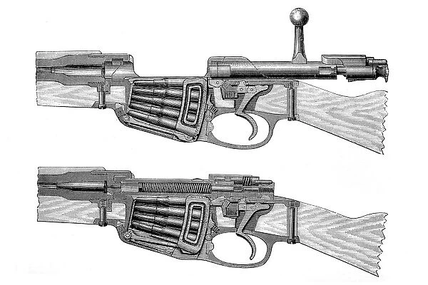 Antique illustration of cartridge gun mechanism