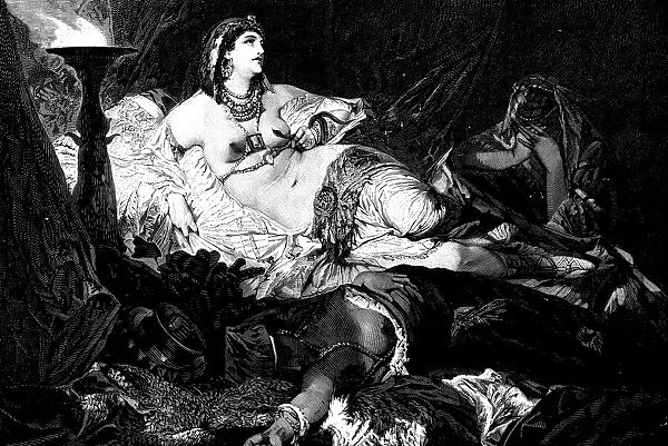 Antique illustration of Cleopatras death