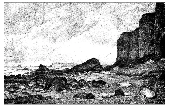 Framed Print : Antique illustration of cliffs overlooking the shore (Le TrA port, France) Framed Print : Antique illustration of cliffs overlooking the shore (Le TrA port, France)
