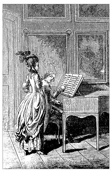 Antique illustration of dance music piano lesson