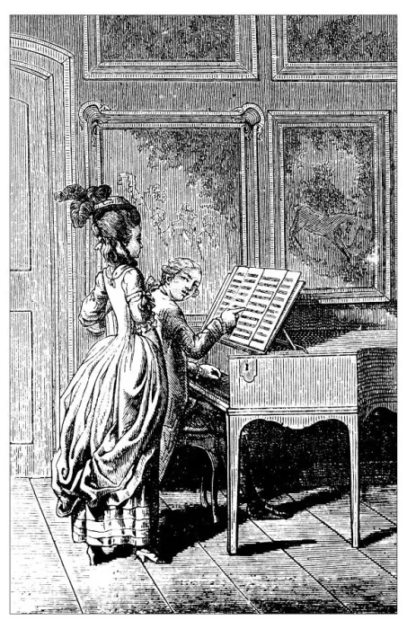 Framed Print : Antique illustration of dance music piano lesson Framed Print : Antique illustration of dance music piano lesson