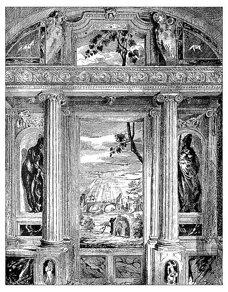 Antique illustration of decoration-interior of Villa Barbaro (Maser, Italy)
