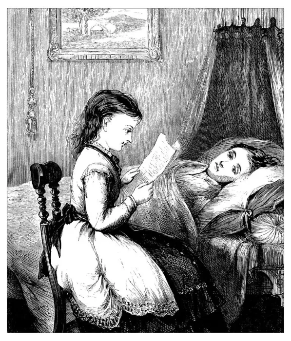 Framed Print : Antique illustration of domestic scene Framed Print : Antique illustration of domestic scene