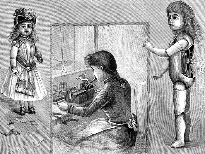 Framed Print : Antique illustration of Edison talking doll production Framed Print : Antique illustration of Edison talking doll production