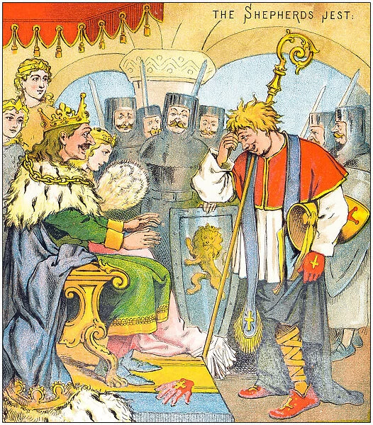 Antique illustration from fables picture book: The king and the abbot of Canterbury