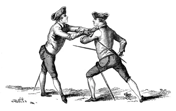 Framed Print : Antique illustration of fencing lesson Framed Print : Antique illustration of fencing lesson