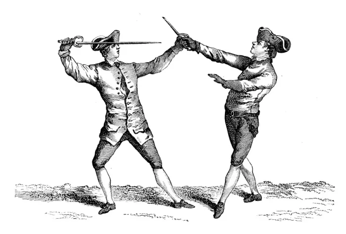Framed Print : Antique illustration of fencing lesson Framed Print : Antique illustration of fencing lesson