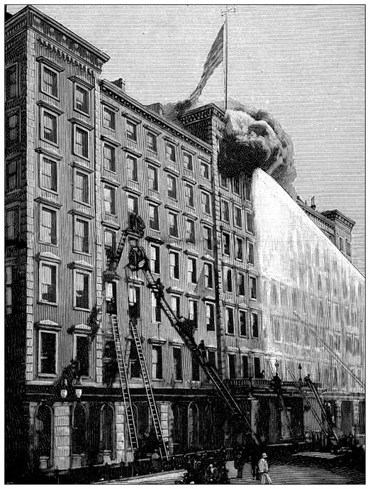 Framed Print : Antique illustration: Hotel Windsor on fire, New York Framed Print : Antique illustration: Hotel Windsor on fire, New York