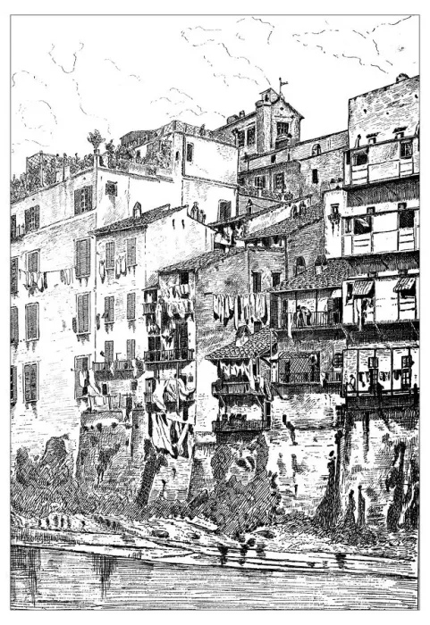 Framed Print : Antique illustration of house on river Tiber in Rome (Italy) Framed Print : Antique illustration of house on river Tiber in Rome (Italy)