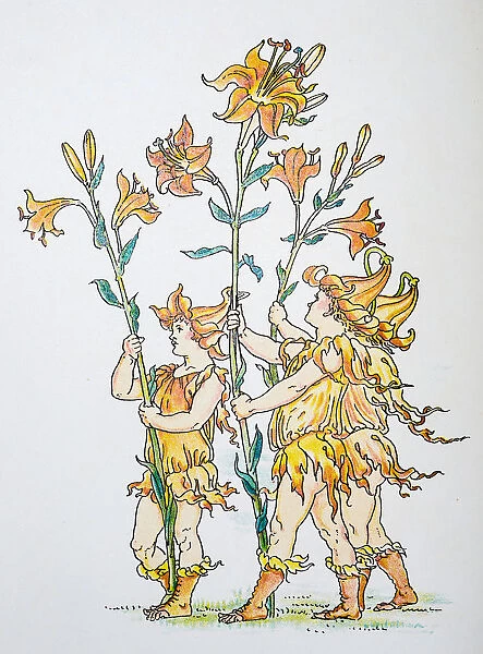Antique illustration of humanized flowers and plants: Torches