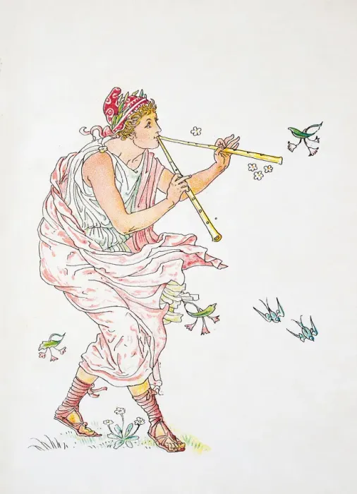 Framed Print : Antique illustration of humanized flowers and plants: Playing flute Framed Print : Antique illustration of humanized flowers and plants: Playing flute