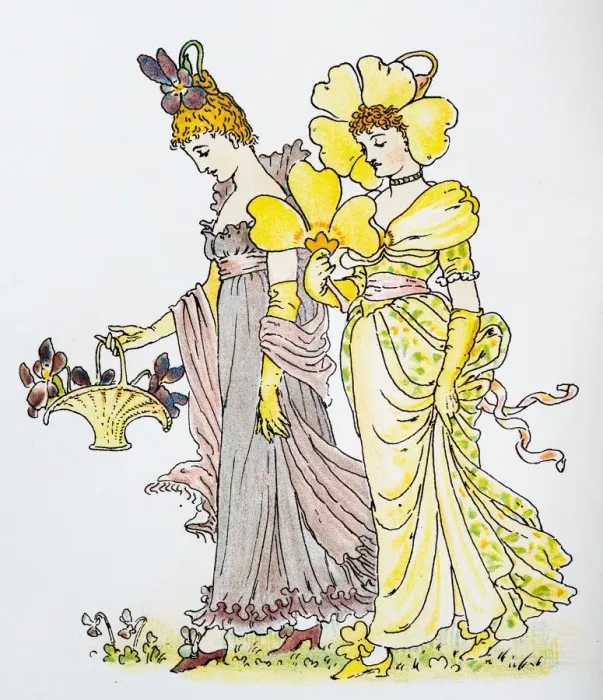 Framed Print : Antique illustration of humanized flowers and plants: Violet and Primrose Framed Print : Antique illustration of humanized flowers and plants: Violet and Primrose