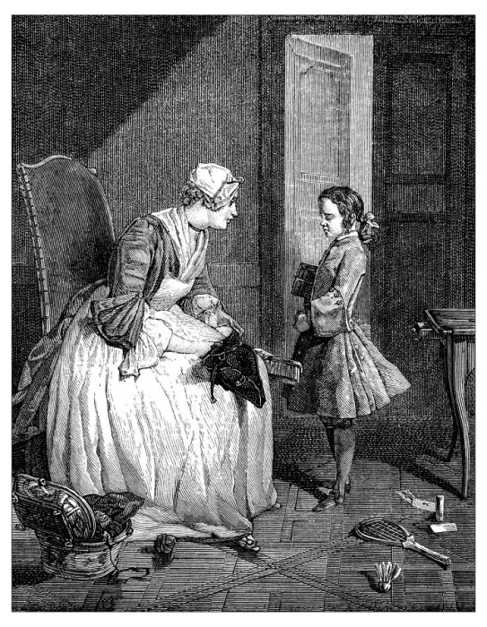 Framed Print : Antique illustration of maid and boy Framed Print : Antique illustration of maid and boy