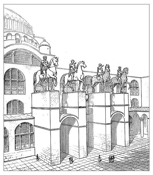Antique illustration of main entrance of Hagia Sophia (istanbul, Turkey)