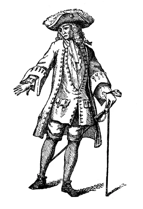 Framed Print : Antique illustration of man with sword and cane