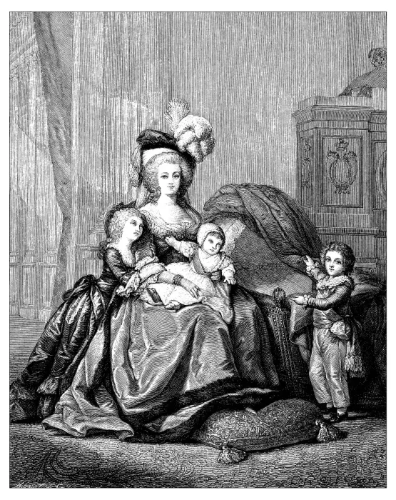 Framed Print : Antique illustration of Marie Antoinette and children Framed Print : Antique illustration of Marie Antoinette and children