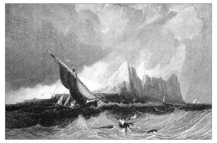 Framed Print : Antique illustration of mediterranean landscapes: Gibraltar from the sea Framed Print : Antique illustration of mediterranean landscapes: Gibraltar from the sea