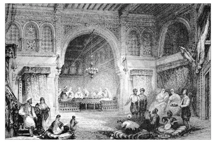 Framed Print : Antique illustration of mediterranean landscapes: Interior of moorish palace, Algiers Framed Print : Antique illustration of mediterranean landscapes: Interior of moorish palace, Algiers