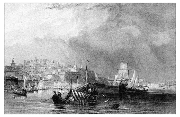 Framed Print : Antique illustration of mediterranean landscapes: Valetta, Malta Framed Print : Antique illustration of mediterranean landscapes: Valetta, Malta