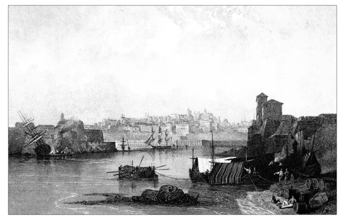 Framed Print : Antique illustration of mediterranean landscapes: Valetta, Malta Framed Print : Antique illustration of mediterranean landscapes: Valetta, Malta