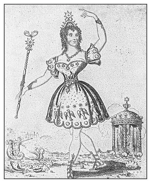 Antique illustration: Miss P Horton as Water Nymph