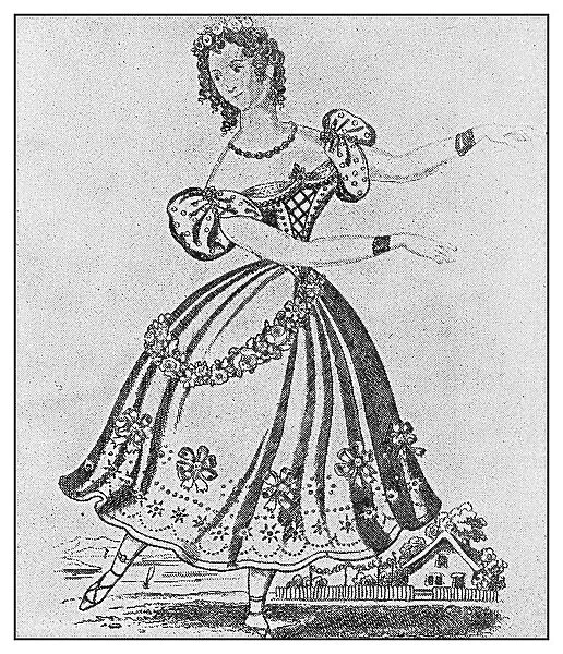 Antique illustration: Mrs Worrell as Columbine