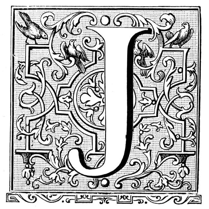 Framed Print : Antique illustration of ornate letter J Framed Print : Antique illustration of ornate letter J