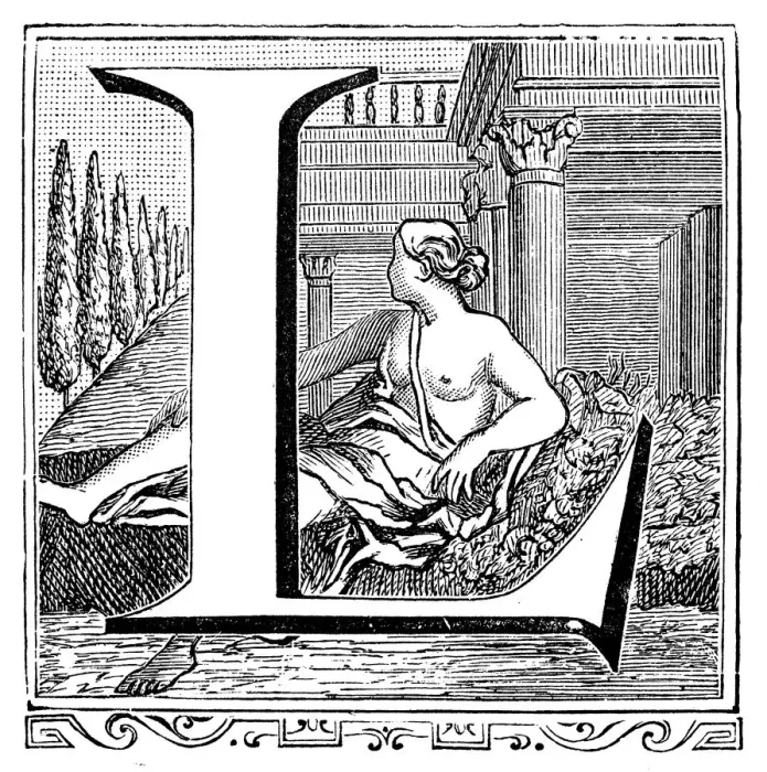 Framed Print : Antique illustration of ornate letter L