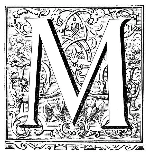 Antique illustration of ornate letter M