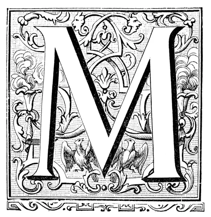 Framed Print : Antique illustration of ornate letter M Framed Print : Antique illustration of ornate letter M