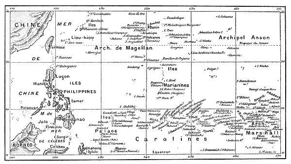 Antique illustration of Pacific Ocean Islands map
