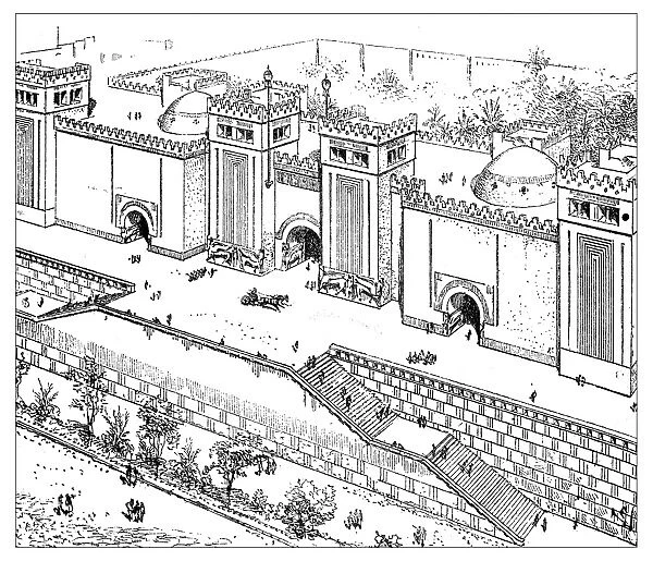 Antique illustration of palace of Sargon II (Dur-Sharrukin, Khorsabad, Iraq)