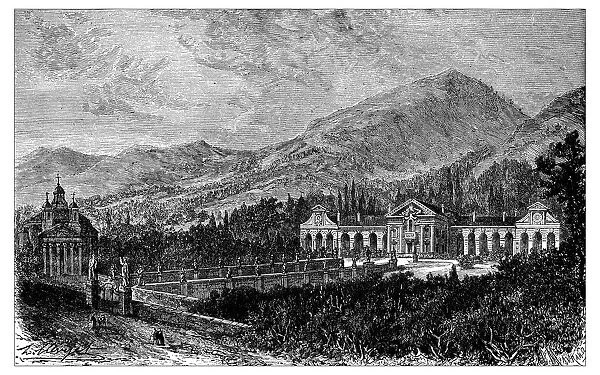 Antique illustration of Palladian Villa Barbaro (Maser, Veneto, Italy)