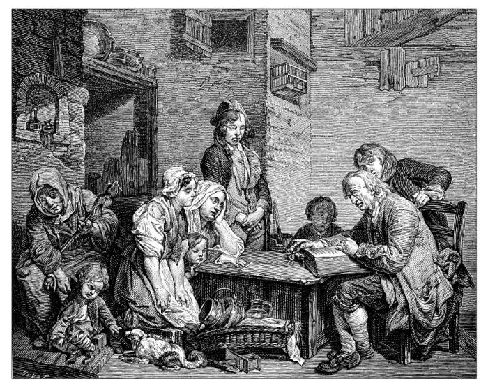 Framed Print : Antique illustration of people with book Framed Print : Antique illustration of people with book