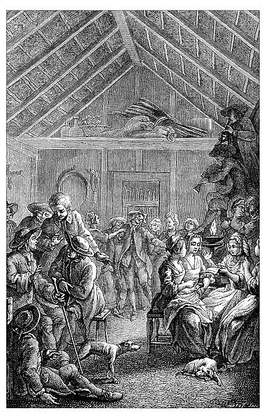 Antique illustration of people indoor