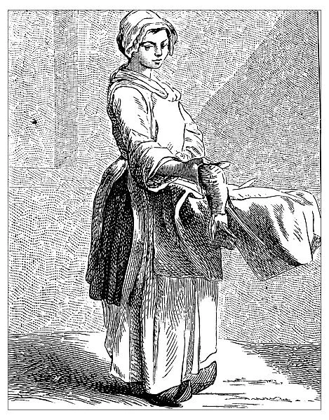 Antique illustration of people and jobs from Paris: fish vendor