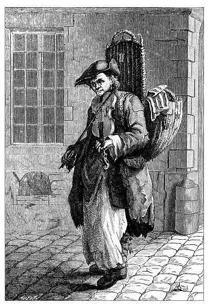 Antique illustration of people and jobs from Paris: street musician
