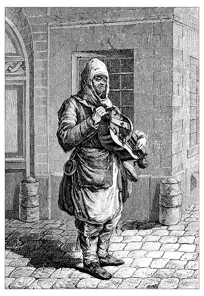 Antique illustration of people and jobs from Paris: street musician