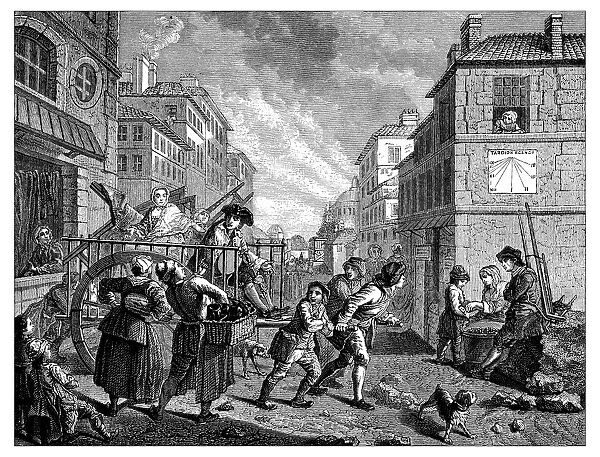 Antique illustration of people and jobs from Paris: Street scene