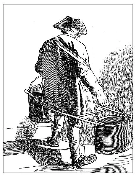 Antique illustration of people and jobs from Paris: Water carrier