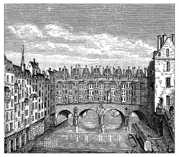 Antique illustration of Pont Saint-Michel
