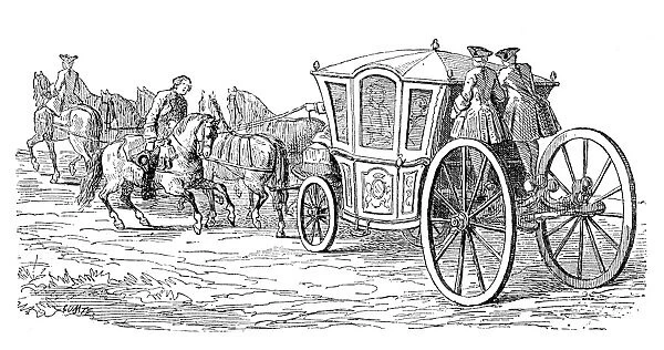 Antique illustration of queen on carriage